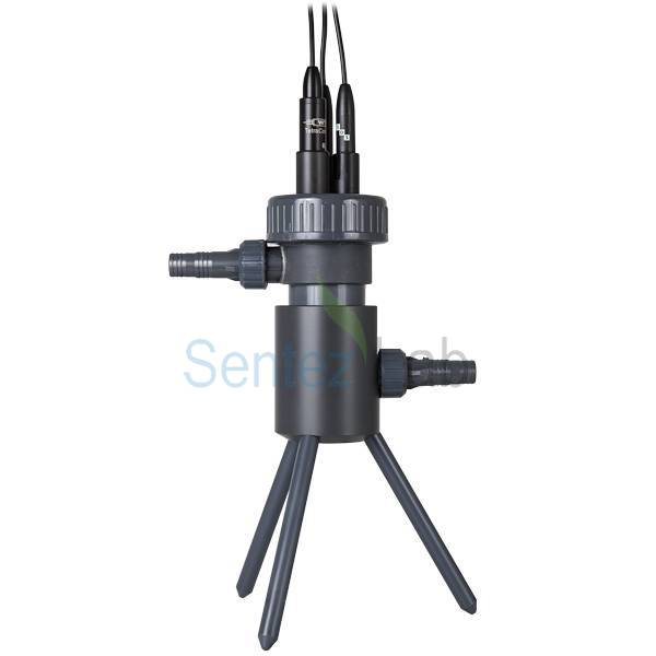 Wtw D 3Sen Akış hücresi (flow-through), 3 elektrot (pH, ORP, oksijen veya iletkenlik) takılabilir. 19 mm çapındaki boruların montajı için adaptör dahil