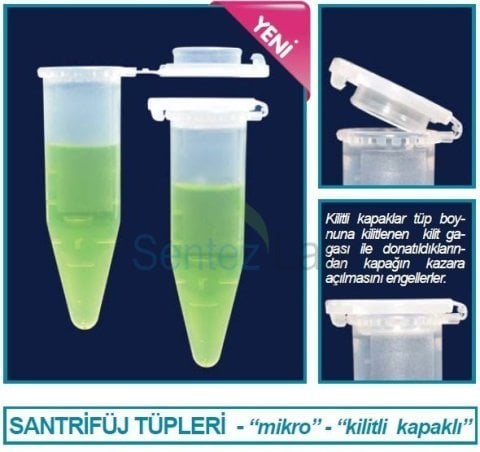 İSOLAB 078.05.022 tüp - santrfüj - mikro - kilitli kapaklı - 1.5 ml - steril (500 adet)