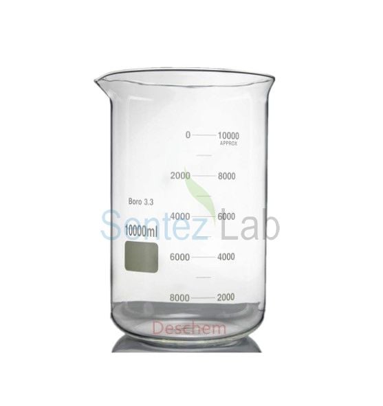 Cam Beher 10000ml - Kısa Form Isıya Dayanıklı Beaker - Cam Beher Kısa Form 10 Litre