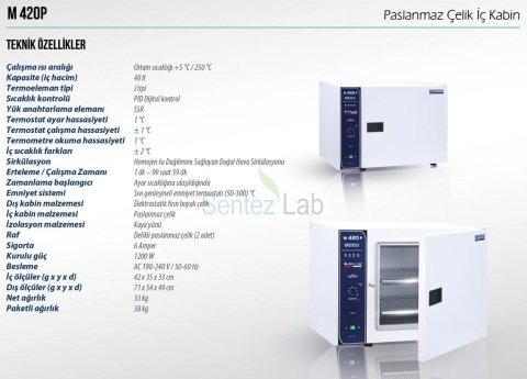 Elektromag M420 P Kuru Hava Sterilizatörü (Paslanmaz Çelik İç Gövdeli) 48 L – Laboratuvar Etüv