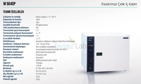 Elektromag M5040 P Fanlı Kuru Hava Sterilizatörü (Paslanmaz Çelik iç Gövdeli) 100 L / 5