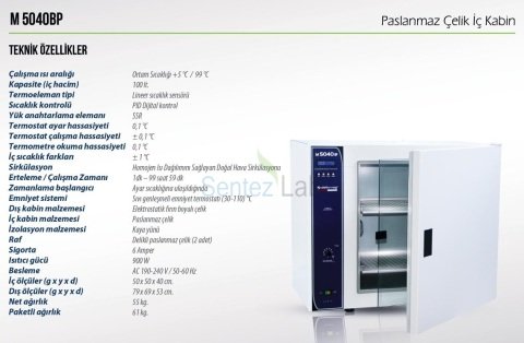 Elektromag M5040 BP Fanlı İnkübatör (Paslanmaz Çelik İç Gövdeli) 100 L / +5 °C... 80 °C