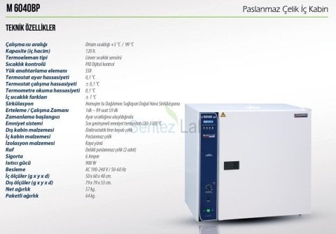 Elektromag M6040 BP Fanlı İnkübatör (Paslanmaz Çelik İç Gövdeli) 120 L – Laboratuvar İnkübatörü