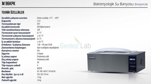 Elektromag M 920 KP 96 Tüp/30 L Bakteriyolojik Su Banyosu